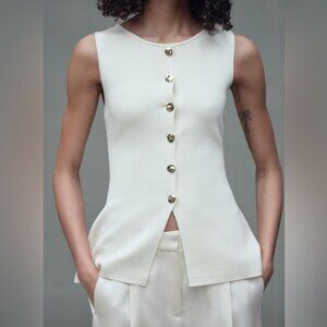 Zara Ivory Knit Top with Metallic Accent